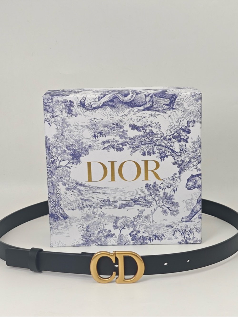 Dior Black Leather Belt with Gold CD Buckle